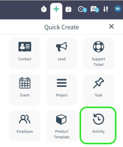 Click Activity from Quick Create menu