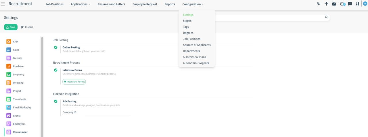 CloudOffix'te LinkedIn Entegrasyon ayarları ekran görüntüsü