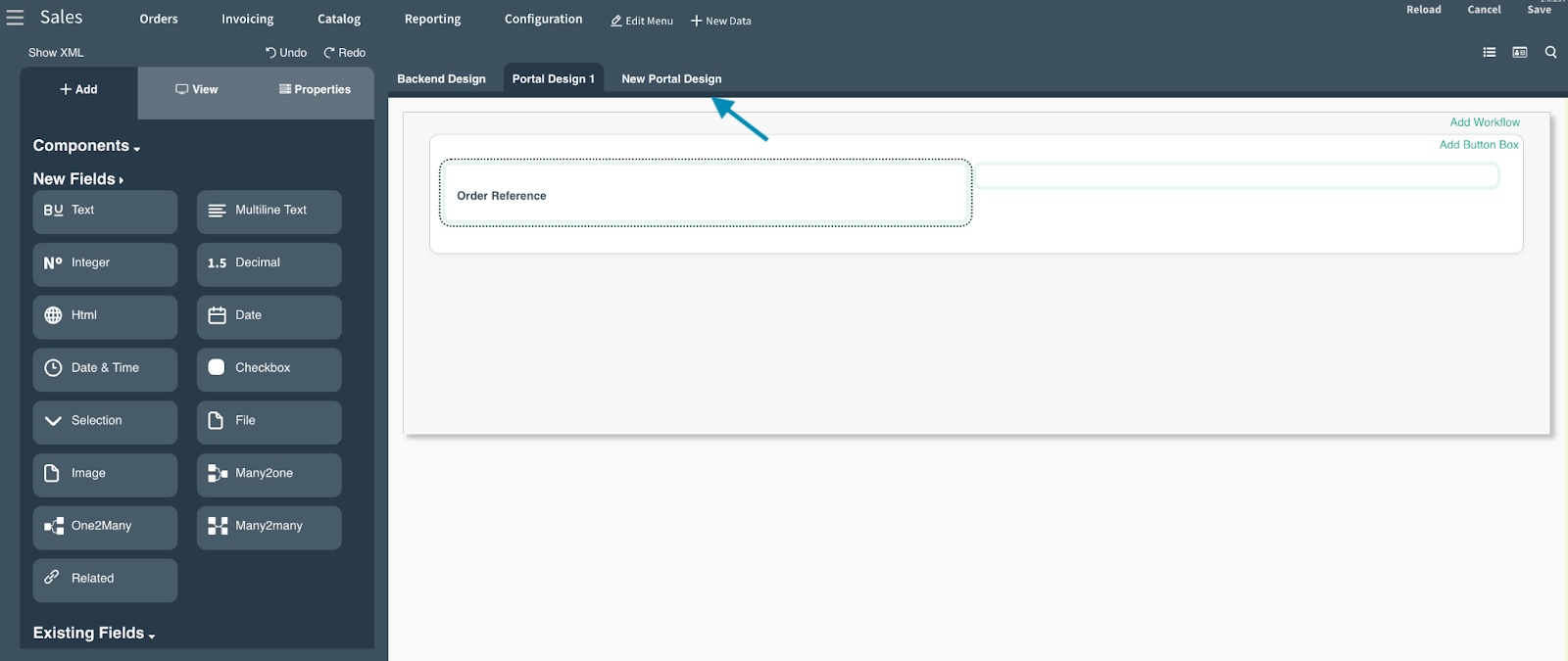 Customizing the portal view by adding new fields from the Add tab.