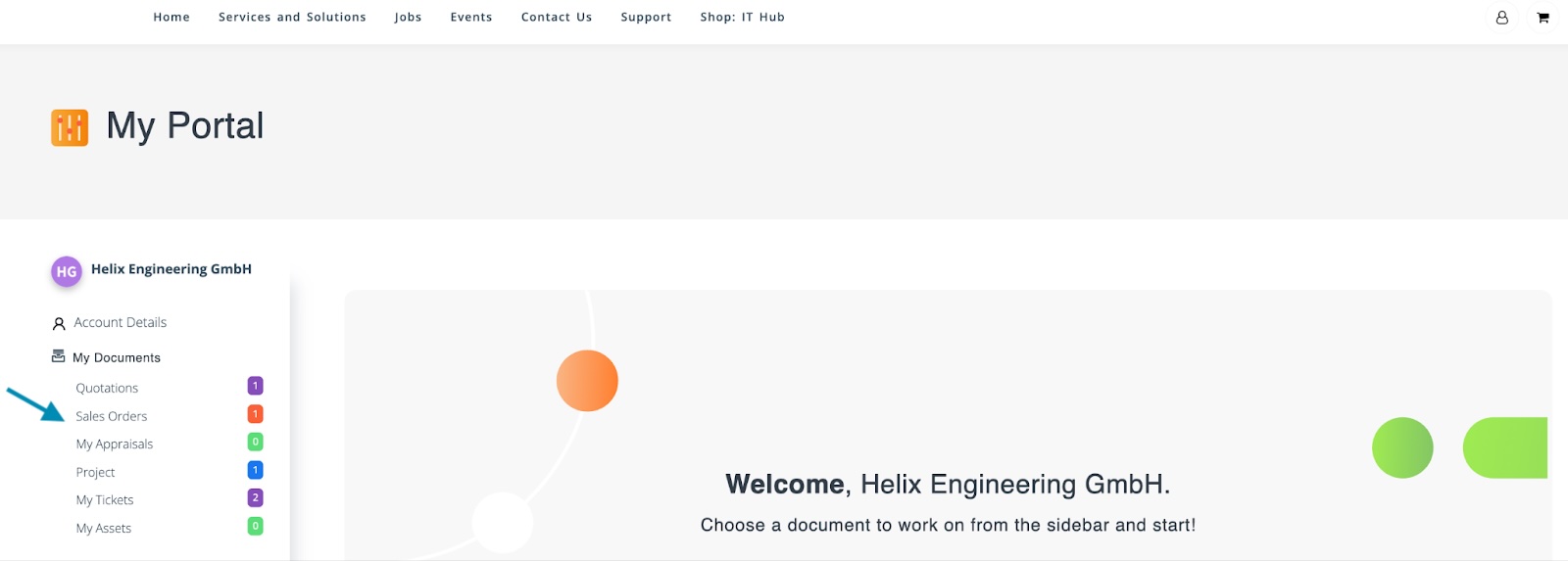 Portal view where the item is not listed on the sidebar.
