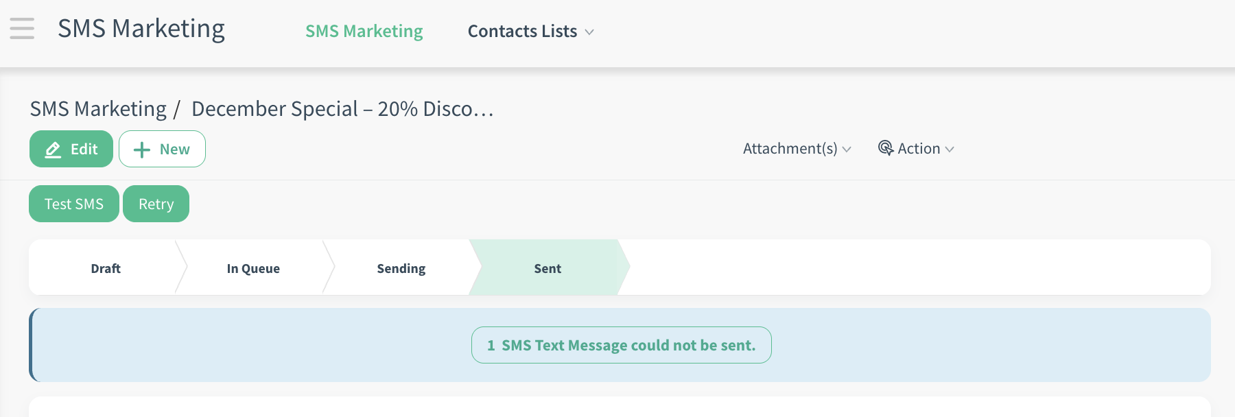 Failed SMS Warning