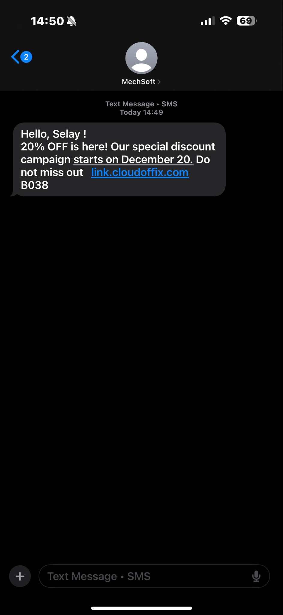 SMS Marketing Mobile phone view