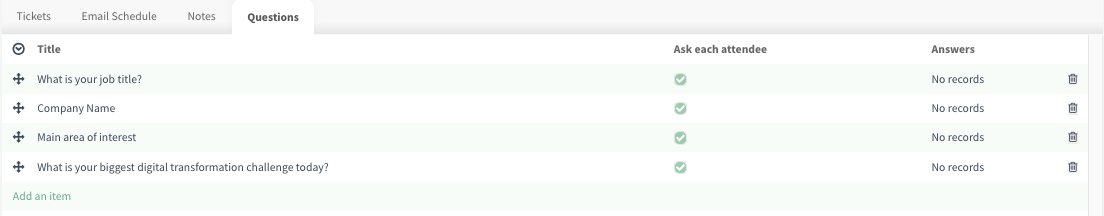 Event Questions Tab