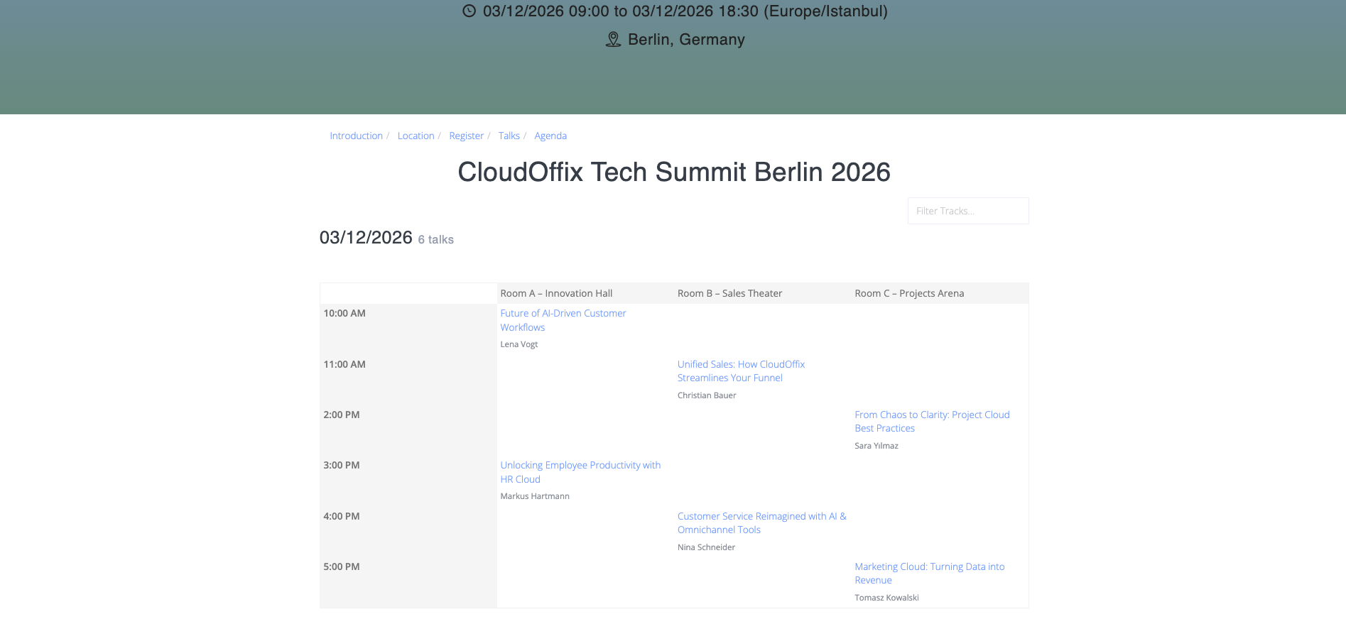 Event Tracks Agenda Website View
