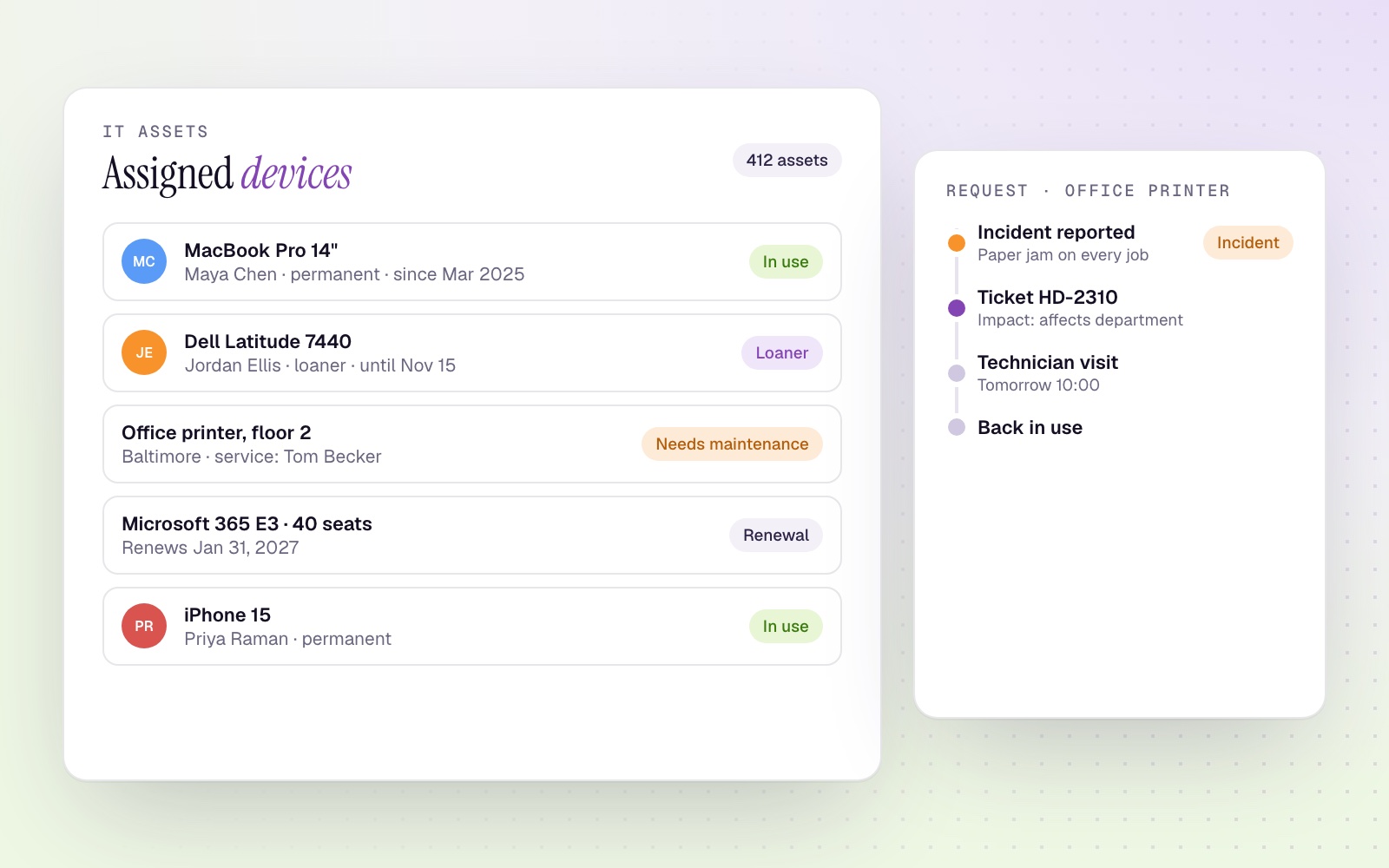 Every device, license and request, on record.
